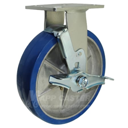 Mapp Caster 8"X2" Poly. on Aluminum Wheel Rigid Caster W/ Brake, 1,250 Lbs Cap 1463P7B820RB